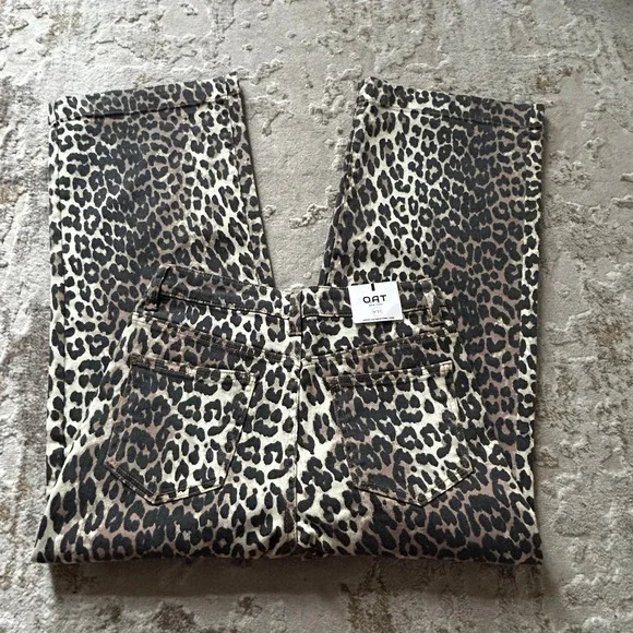 OAT New York Womens Leopard Print Cotton Blend Hi-Rise Wide Leg Jeans NWT - 4/27 - Picture 6 of 7